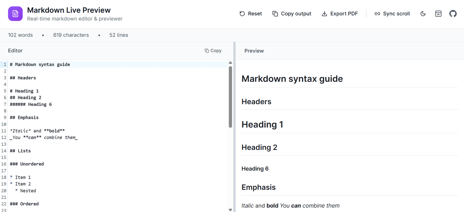 Markdown Live Preview — Write, Preview & Export Markdown Instantly (No Login)