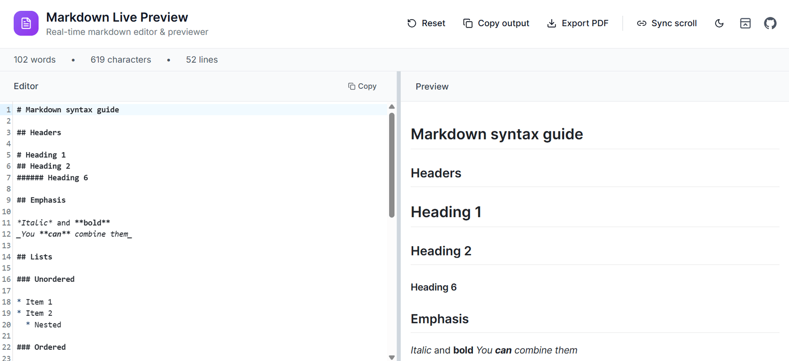 Markdown Live Preview — Write, Preview & Export Markdown Instantly (No Login)